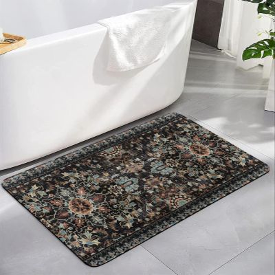 Abstract Vintage Bath Mat for Tub,Non Slip Bathroom Floor Runner Rug Quick Dry & Absorbent Diatomaceous Earth Shower Sink Kitchen Living Room Washable Doormat,Southwestern Geometric Flower 18"x30"