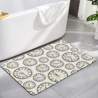 Clock Floral Bath Mat for Tub,Non Slip Bathroom Floor Runner Rug Quick Dry & Absorbent Diatomaceous Earth Kitchen Room Shower Sink Washable Doormat,Classic Luxurious Gold Modern Geometric 20"x32"