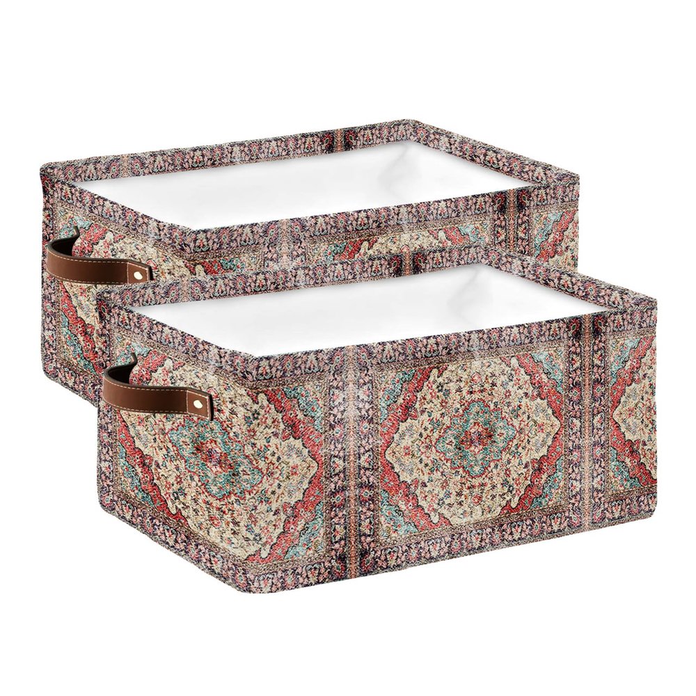 Red Contemporary Large Storage Baskets Bins Abstract Oriental Flower Leaves Collapsible Storage Box Laundry Organizer for Closet Shelf Nursery Kids Bedroom 15x11x9.5 2 Pack