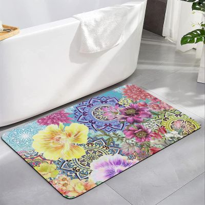 Bohemian Mandala Bath Mat for Tub,Non Slip Bathroom Floor Runner Rug Quick Dry & Absorbent Diatomaceous Earth Kitchen Room Shower Sink Washable Doormat,Vintage Colorful Boho Floral Chic Ethnic 16"x24"