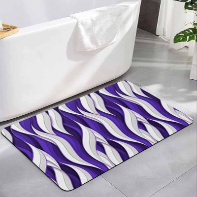 Geometric Blue Bath Mat for Tub,Non Slip Bathroom Floor Runner Rug Quick Dry & Absorbent Diatomaceous Earth Shower Sink Kitchen Living Room Washable Doormat,Modern Abstract Stripes Gray White 16"x24"