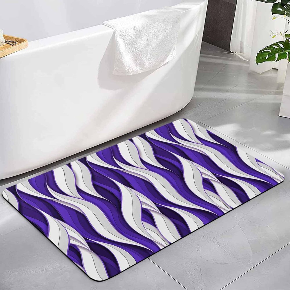 Geometric Blue Bath Mat for Tub,Non Slip Bathroom Floor Runner Rug Quick Dry & Absorbent Diatomaceous Earth Shower Sink Kitchen Living Room Washable Doormat,Modern Abstract Stripes Gray White 16"x24"