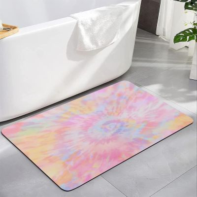 Colorful Tie-Dye Bath Mat for Tub,Non Slip Bathroom Floor Runner Rug Quick Dry & Absorbent Diatomaceous Earth Kitchen Shower Sink Washable Doormat,Ombre Rainbow Gradient Swirl Aesthetic Art 20"x32"