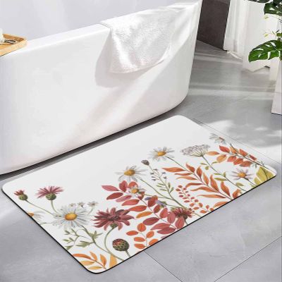 Fall Leaf Bath Mat for Tub,Non Slip Bathroom Floor Runner Rug Quick Dry & Absorbent Diatomaceous Earth Kitchen Shower Sink Washable Doormat,Thanksgiving Autumn Eucalyptus Leaves Daisy Flower 18"x30"