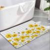 Bee Flower Bath Mat for Tub,Non Slip Bathroom Floor Runner Rug Quick Dry & Absorbent Diatomaceous Earth Kitchen Shower Sink Washable Doormat,Yellow Floral Spring Botanical Plant Plaid Grey 20"x32" view 1
