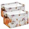 Fall Thanksgiving Large Storage Baskets Bins Maple Leaf Orange Gray Pumpkin Retro Wooden Collapsible Storage Box Laundry Organizer for Closet Shelf Nursery Kids Bedroom 15x11x9.5 2 Pack view 1