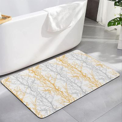 Forest Orange Branch Bath Mat for Tub,Non Slip Bathroom Floor Runner Rug Quick Dry & Absorbent Diatomaceous Earth Kitchen Room Shower Sink Washable Doormat,Grey Country Rustic Aesthetics 24"x36"