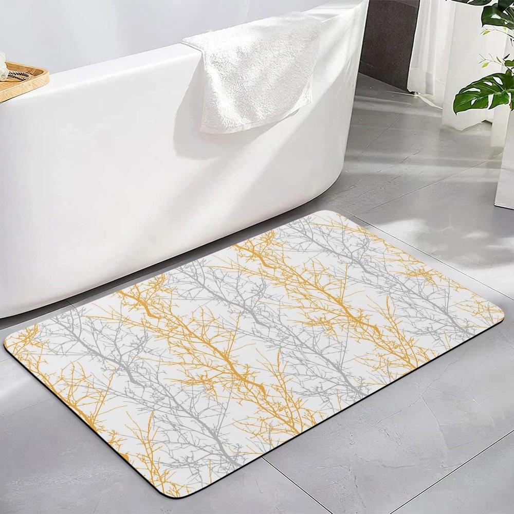 Forest Orange Branch Bath Mat for Tub,Non Slip Bathroom Floor Runner Rug Quick Dry & Absorbent Diatomaceous Earth Kitchen Room Shower Sink Washable Doormat,Grey Country Rustic Aesthetics 24"x36"