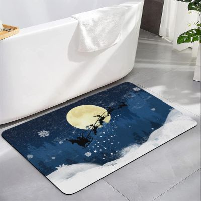 Christmas Bath Mat for Tub,Non Slip Bathroom Floor Runner Rug Quick Dry & Absorbent Diatomaceous Earth Shower Sink Kitchen Living Room Washable Doormat,Vintage Winter Snowflakes Santa Reindeer 16"x24"