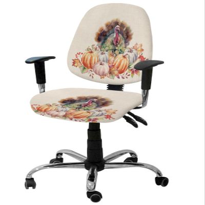 Autumn Turkey 2 Pieces Computer Office Chair Covers Set, Stretchable Desk Rotating Chair Seat Cushion Slipcover Back Covers, Decorative Protectors Cover Maple Leaves Seasonal Harvest Pumpkins
