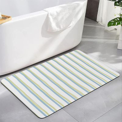 Abstract Stripes Bath Mat for Tub,Non Slip Bathroom Floor Runner Rug Quick Dry & Absorbent Diatomaceous Earth Shower Sink Kitchen Living Room Washable Doormat,Blue White Modern Geometric Art 20"x32"