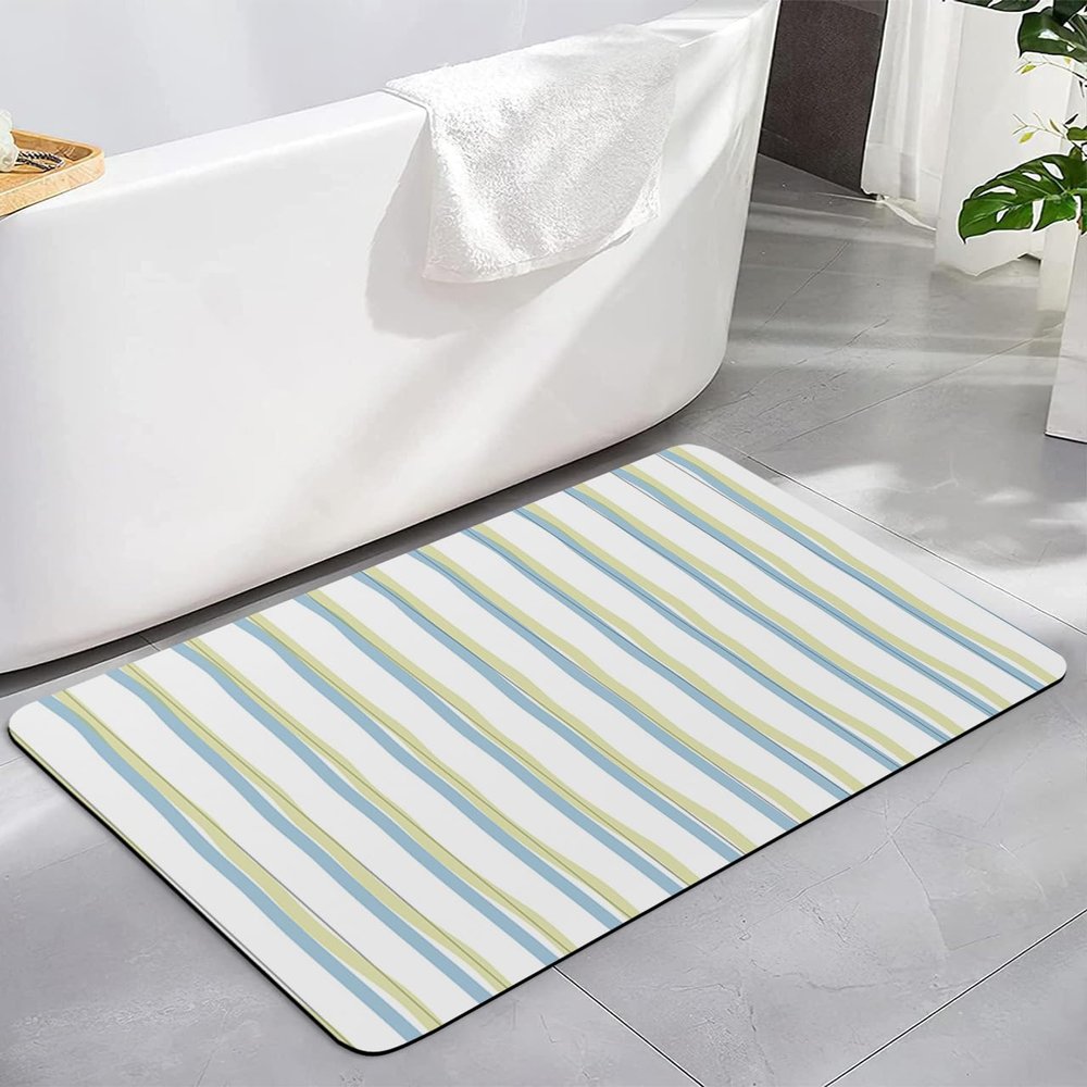 Abstract Stripes Bath Mat for Tub,Non Slip Bathroom Floor Runner Rug Quick Dry & Absorbent Diatomaceous Earth Shower Sink Kitchen Living Room Washable Doormat,Blue White Modern Geometric Art 20"x32"