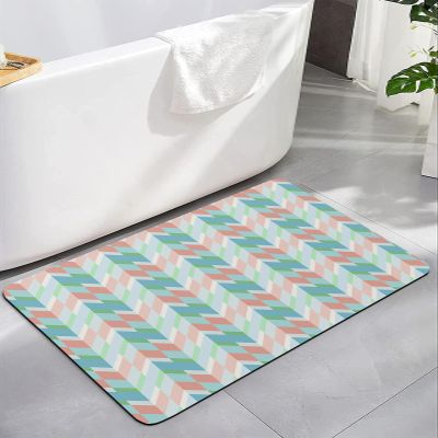 Geometric Teal Bath Mat for Tub,Non Slip Bathroom Floor Runner Rug Quick Dry & Absorbent Diatomaceous Earth Kitchen Room Shower Sink Washable Doormat,Red Green Modern Abstract Minimalist Art 18"x30"