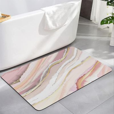 Geometric Marble Bath Mat for Tub,Non Slip Bathroom Floor Runner Rug Quick Dry & Absorbent Diatomaceous Earth Kitchen Room Shower Sink Washable Doormat,Abstract Minimalist Ombre Pink Marbling 20"x32"