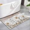 Elegant Teal Tulip Bath Mat for Tub,Non Slip Bathroom Floor Runner Rug Quick Dry & Absorbent Diatomaceous Earth Shower Sink Washable Doormat,Brown White Spring Flower Floral Aesthetic Leaves 24"x36" view 1