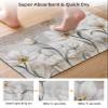 Elegant Teal Tulip Bath Mat for Tub,Non Slip Bathroom Floor Runner Rug Quick Dry & Absorbent Diatomaceous Earth Shower Sink Washable Doormat,Brown White Spring Flower Floral Aesthetic Leaves 24"x36" view 3