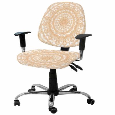 Orange Mandala Pattern Office Chair Cover Stretchable Computer Chair Seat Cover Backrest Slipcovers, Boho Abstract Art Aesthetics Stretchable Rotating Desk Chair Seat Cushion Split Protectors
