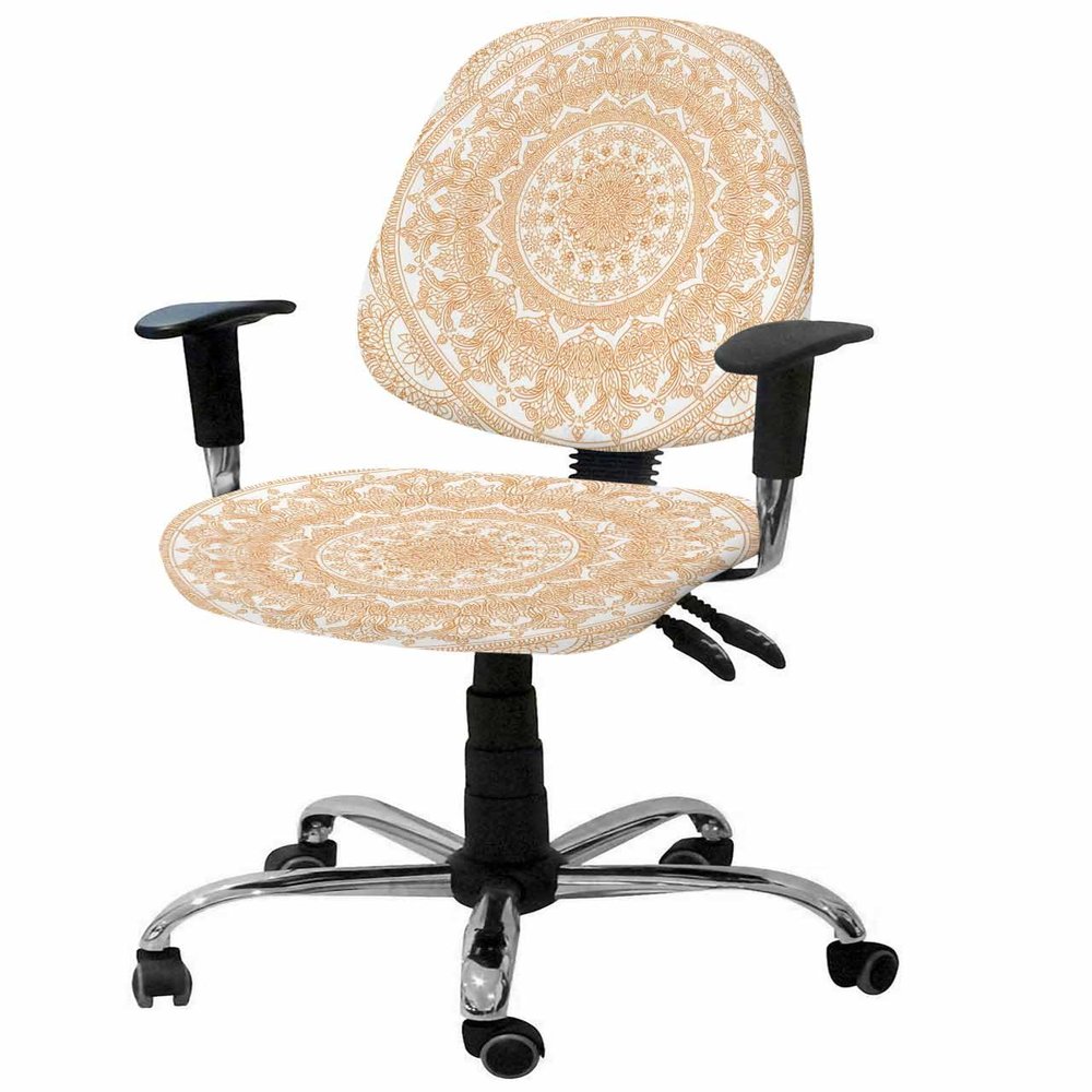 Orange Mandala Pattern Office Chair Cover Stretchable Computer Chair Seat Cover Backrest Slipcovers, Boho Abstract Art Aesthetics Stretchable Rotating Desk Chair Seat Cushion Split Protectors