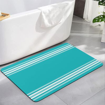 Geometric Turquoise Bath Mat for Tub,Non Slip Bathroom Floor Runner Rug Quick Dry & Absorbent Diatomaceous Earth Kitchen Room Shower Sink Washable Doormat,Abstract Country Rustic White Stripes 24"x36"