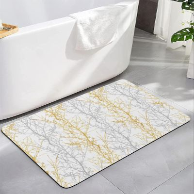 Golden Grey Bath Mat for Tub,Non Slip Bathroom Floor Runner Rug Quick Dry & Absorbent Diatomaceous Earth Shower Sink Kitchen Living Room Washable Doormat,Fall Winter Forest Gradual Branch 16"x24"