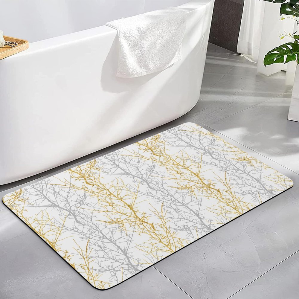Golden Grey Bath Mat for Tub,Non Slip Bathroom Floor Runner Rug Quick Dry & Absorbent Diatomaceous Earth Shower Sink Kitchen Living Room Washable Doormat,Fall Winter Forest Gradual Branch 16"x24"