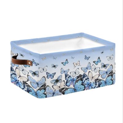 Elegant Butter-fly Large Storage Baskets Bins Country Rustic Vintage Farmhouse Sky Blue Collapsible Storage Box Laundry Organizer for Closet Shelf Nursery Kids Bedroom 15x11x9.5 1 Pack