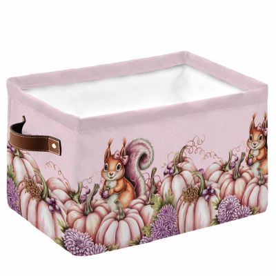 Colorful Pumpkin Large Storage Baskets Bins Thanksgiving Fall Floral Leaves Light Purple Collapsible Storage Box Laundry Organizer for Closet Shelf Nursery Kids Bedroom 15x11x9.5 1 Pack