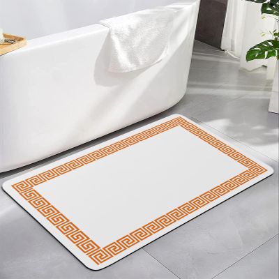 Minimalist Orange Bath Mat for Tub,Non Slip Bathroom Floor Runner Rug Quick Dry & Absorbent Diatomaceous Earth Kitchen Shower Sink Washable Doormat,White Traditional Greece European Greek Art 20"x32"