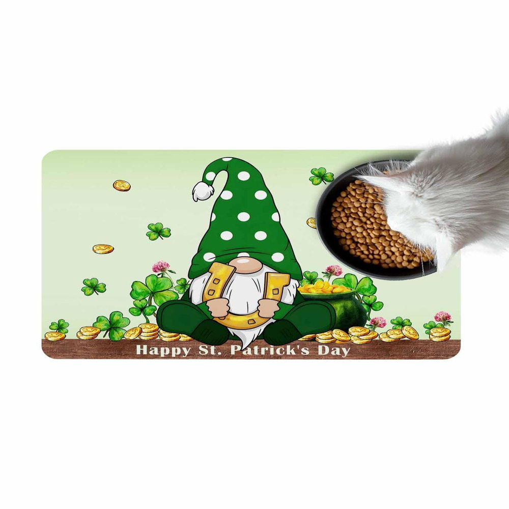 Gnomes Bath Mat for Tub,Non Slip Bathroom Floor Runner Rug Quick Dry & Absorbent Diatomaceous Earth Shower Sink Kitchen Living Room Washable Doormat,St. Patrick's Day Shamrock Coin Horseshoe 16"x24"