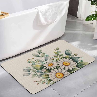 Daisy Eucalyptus Bath Mat for Tub,Non Slip Bathroom Floor Runner Rug Quick Dry & Absorbent Diatomaceous Earth Kitchen Room Shower Sink Washable Doormat,Green Leaves Botanical Plant Floral 24"x36"