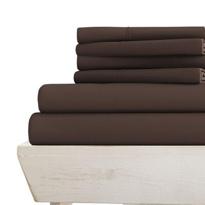 6-PC Giza Sheet Set - 1000-Thread-Count 100% Giza Egyptian Cotton - 1 Fitted, 1 Flat, 4 Pillowcases Soft Long Staple Cotton 1000TC, Fit Upto 15" Deep Pockets - Twin-XL, Chocolate
