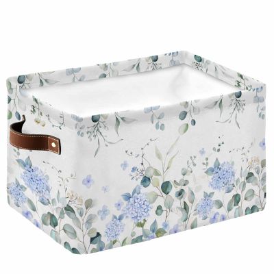 Eucalyptus Hydrangea Large Storage Baskets Bins Watercolor Flowers Rustic Chic Plant Collapsible Storage Box Laundry Organizer for Closet Shelf Nursery Kids Bedroom 15x11x9.5 1 Pack