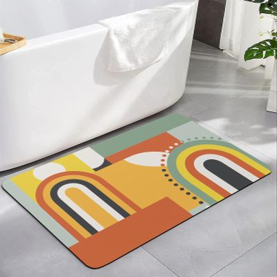 Abstract Orange Bath Mat for Tub,Non Slip Bathroom Floor Runner Rug Quick Dry & Absorbent Diatomaceous Earth Kitchen Room Shower Sink Washable Doormat,Modern Geometric Middle Century Casual 20"x32"