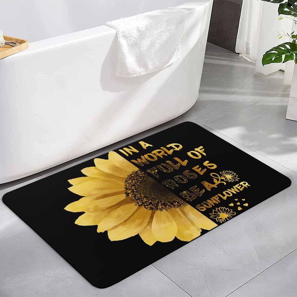YESOF66 Diatomaceous Earth Bath Rug Bathtub Mat, Sunflower Inspirational Quotes Black Quick Dry Non-Slip Diatomite Mud Bathroom Floor Rugs for Bath Tub Kitchen Absorbent Pad, 20x31.5 Inch