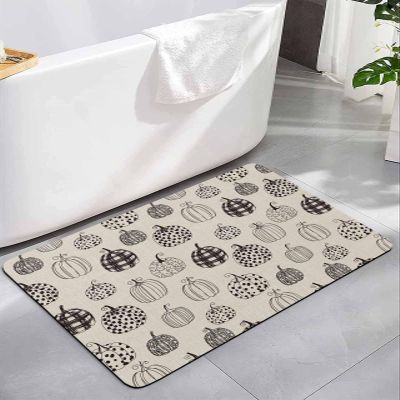 Boho Black Pumpkins Bath Mat for Tub,Non Slip Bathroom Floor Runner Rug Quick Dry & Absorbent Diatomaceous Earth Kitchen Room Shower Sink Washable Doormat,Thanksgiving Harvest Fall Geometric 16"x24"