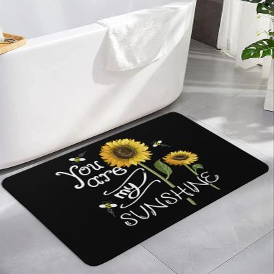 Diatomaceous Earth Bath Rug Bathtub Mat, YOU ARE MY SUNSHINE Sunflower Bee, Rural Style Black Quick Dry Non-Slip Diatomite Mud Bathroom Floor Rugs for Bath Tub Kitchen Absorbent Pad, 24x36 Inch