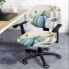 Thanksgiving Office Chair Cover Stretchable Computer Chair Seat Cover Backrest Slipcovers, Fall Teal Beige Pumpkin Eucalyptus Leaves Stretchable Rotating Desk Chair Seat Cushion Split Protectors view 2