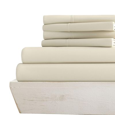 6-PC Giza Sheet Set - 1000-Thread-Count 100% Giza Egyptian Cotton - 1 Fitted, 1 Flat, 4 Pillowcases Soft Long Staple Cotton 1000TC, Fit Upto 15" Deep Pockets - Short Queen, Ivory