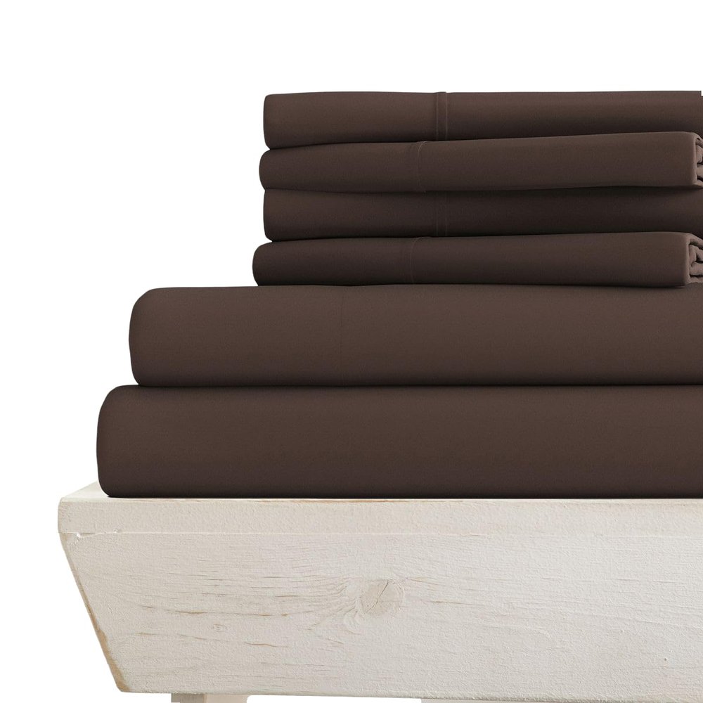 6-PC Giza Sheet Set - 1000-Thread-Count 100% Giza Egyptian Cotton - 1 Fitted, 1 Flat, 4 Pillowcases Soft Long Staple Cotton 1000TC, Fit Upto 28" Deep Pockets - Short King, Chocolate