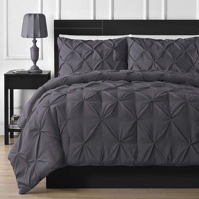 AnexLinen 5 PCS Pinch Pleated Comforter Set-Extra Long Quilted for Palatial King (116x98) Size | Grey Pin Tuck Duvet Insert with Corner Tabs Fill 500 GSM 100% Egyptian Cotton Quilt Set