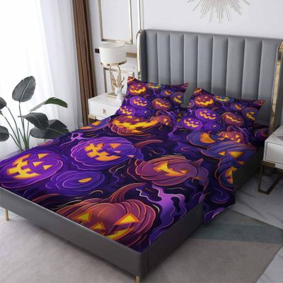 GEDAEUBA Halloween Sheets Twin XL Size - Pumpkin Bed Sheets for Kids Boys Girls, Spooky Sheet Set, Soft Microfiber & Deep Pocket & Wrinkle Free Fitted Sheet, Flat Sheet and Pillow Case