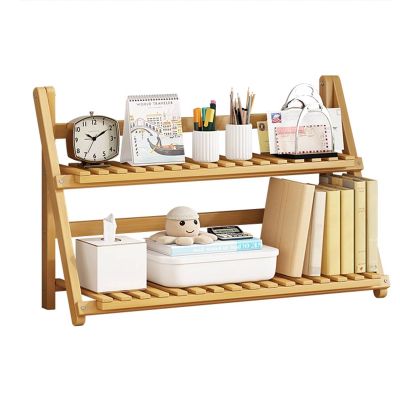 Sturdy and Elegant Wooden Bamboo Dorm Desk Bookshelf Organizer, Holder, Desk Bookshelf Storage, Desk Hutch Dorm, Collage Dorm Desk Bookstore, Desk Hutch Top Only Dorm (M,Log Color)