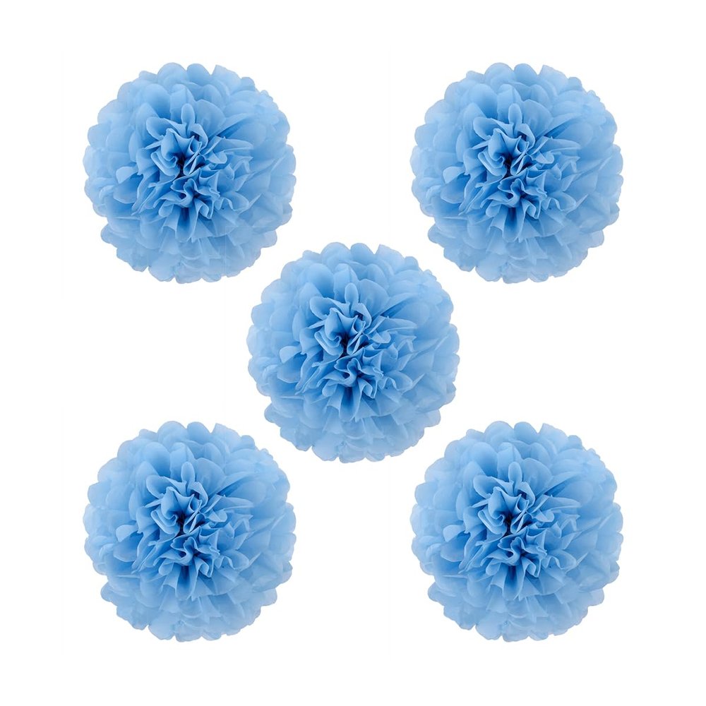homeemoh Tissue Paper Pom Poms 5pcs 6 Inch Handmade Hanging Tissue Flowers Paper Pompoms Decorations for Birthday Baby Shower Wedding Party (Pale Blue)