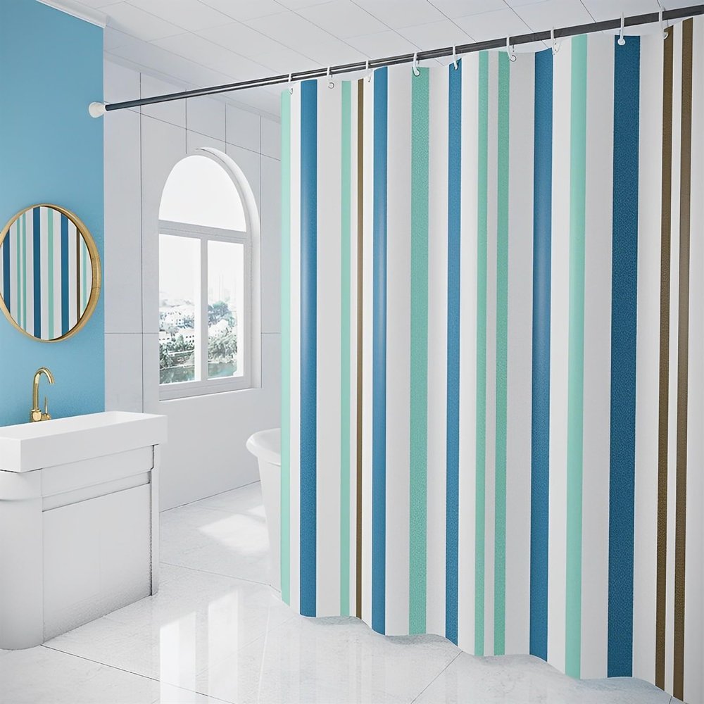 Lifup Fabric Shower Curtain, Modern Striped Shower Curtains for Bathroom, Waterproof Polyester Shower Curtain Set with Plastic Hooks, Washable Weighted Hem Decorative Bath Curtains Blue 71" W x 79" H