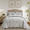 DaisyHuang Botanical Oversized Bedspread King Size - Leaves Pattern Stitching Quilt Set - Elegant & Fresh Style Bedding Coverlets, Reversible, Lightweight, 5 Piece, Grey view 1