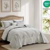 DaisyHuang Botanical Oversized Bedspread King Size - Leaves Pattern Stitching Quilt Set - Elegant & Fresh Style Bedding Coverlets, Reversible, Lightweight, 5 Piece, Grey view 2