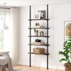 ALLZONE 5 Tiers Narrow Bookshelf, Tall Adjustable Ladder Book Shelf with Open Storage, Floor to Ceiling Tension Mount, Wooden Industrial Bookcase for Living Room, 92 to 116 Inch, Brown view 1
