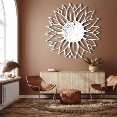3D Sunflower Wall Art, Flowers Home Decor - Metal Wall Art (23.6"Wx23.6"H/ 60x60 cm, White) - Housewarming Gift