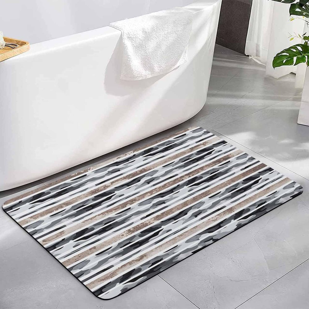 Gsypo Bath Mat Rug 16x24, Gray Camouflage Gradient Mottled Retro Watercolor Soft Non-Slip Rubber Suede Bath Mats, Quick Dry Super Absorbent Washable Bathroom Rug Mat for Bathtub, Shower and Sink