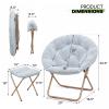 Magshion Folding Saucer Chair for Adults with Ottoman, Circle Reading Chair for Bedroom, Living Room & Dorm, Furry Comfy Accent Seat with Metal Leg & Thick Padded for Small Spaces (Blue, 2 Pack) view 3